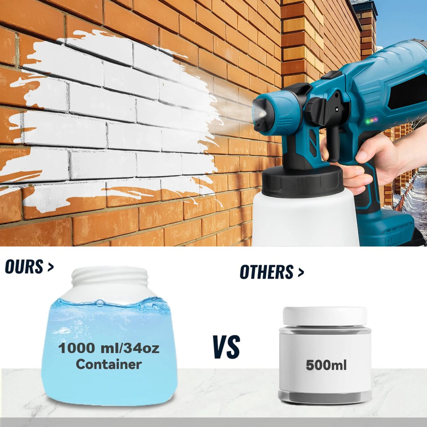 1000ML Cordless Electric Spray Gun – High-Power HVLP Paint Sprayer for Auto, Furniture & Steel Coating (For Makita 21V Battery)