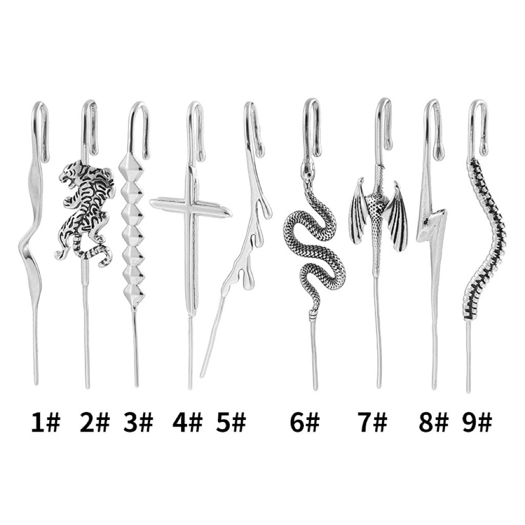 Punk Exaggerated Stainless Steel Tiger Snake Ear Clip – Diagonal Hanging, Non-Piercing Ear Needle Design