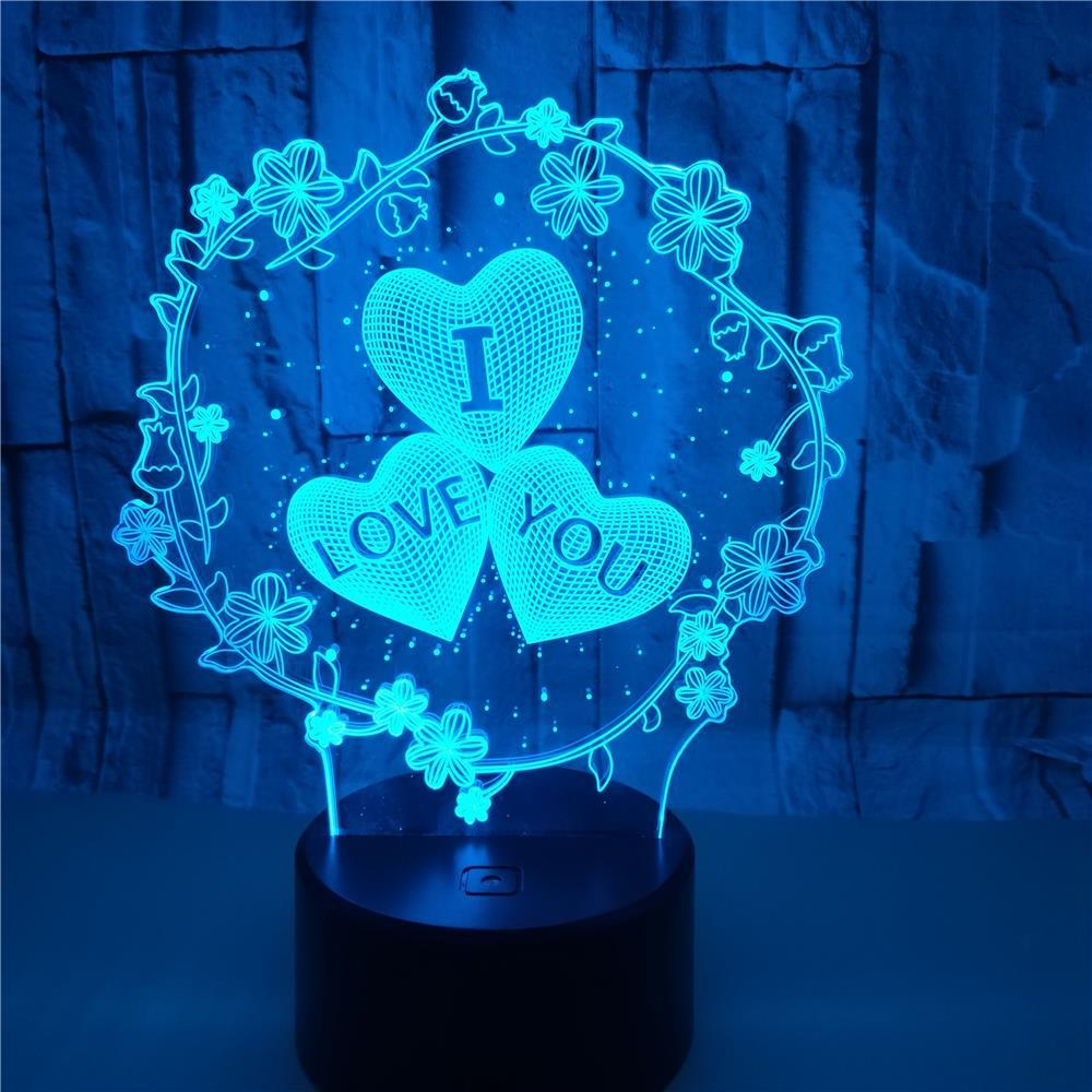 3D Lamp Pattern I LOVE YOU Valentine's Day Wedding Gift Colorful Touch Love 3D LED Lamp