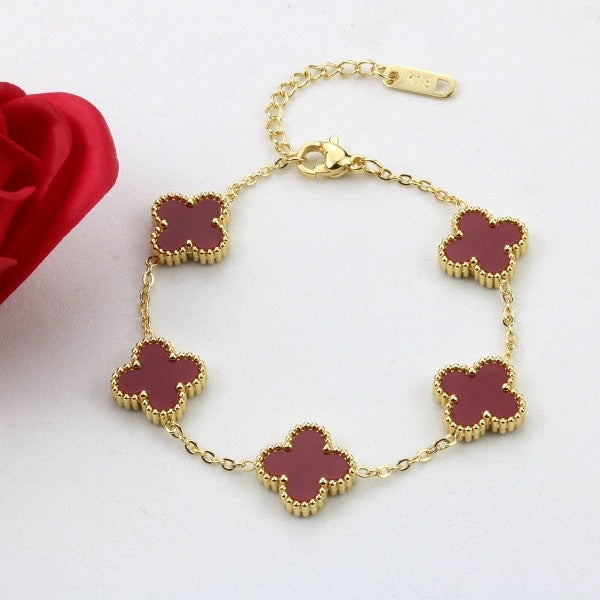 Women's Four-Leaf Clover Bracelet – Titanium Steel, 18K Gold-Plated Light Luxury Design