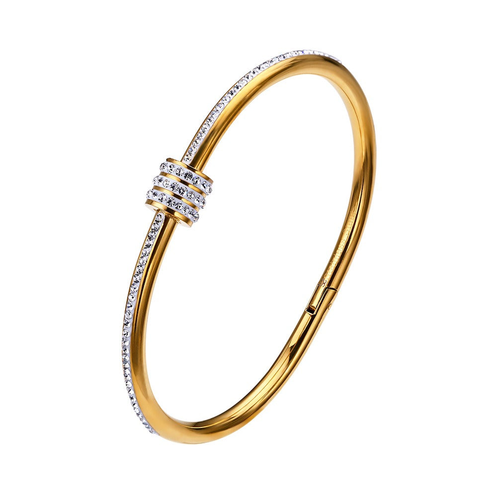 18K Gold-Plated Titanium Steel Bracelet – Full Diamond Design