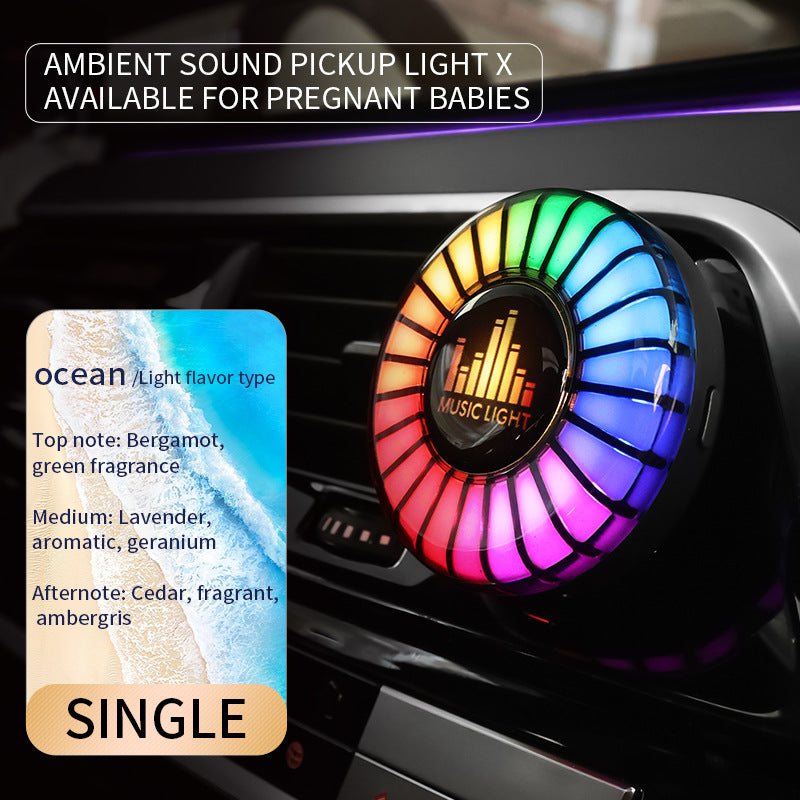 Car Aromatherapy Air Outlet Light – Sound-Activated Rhythm Light & Voice-Controlled Car Perfume Diffuser