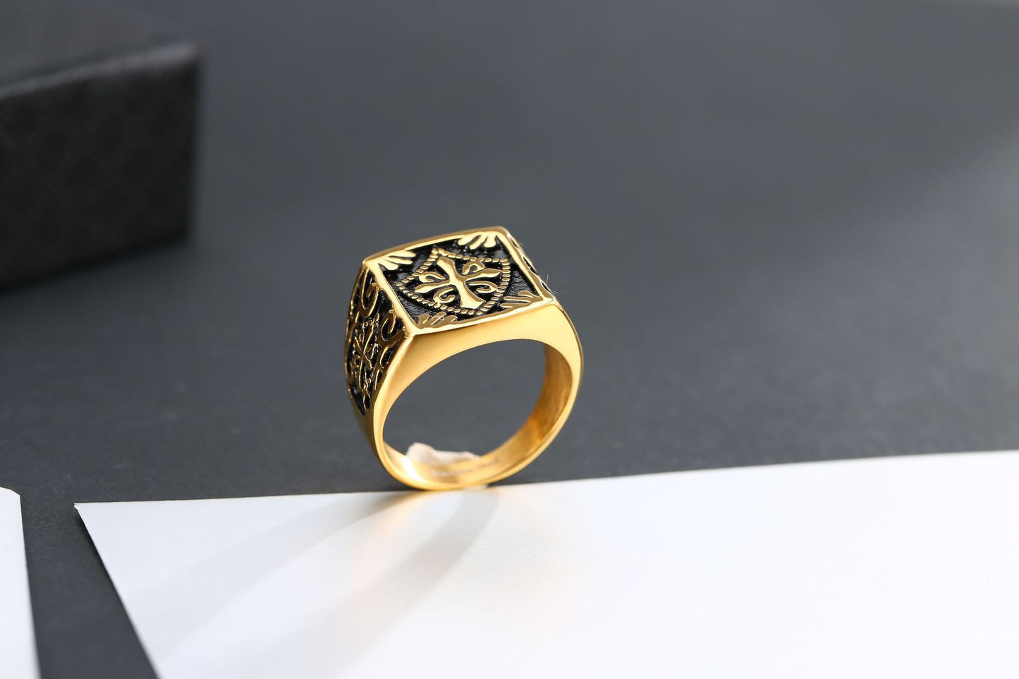 Unisex Gold Sand Gold Handmade Individually Wrapped Geometric Open Vintage Personality Print Ring