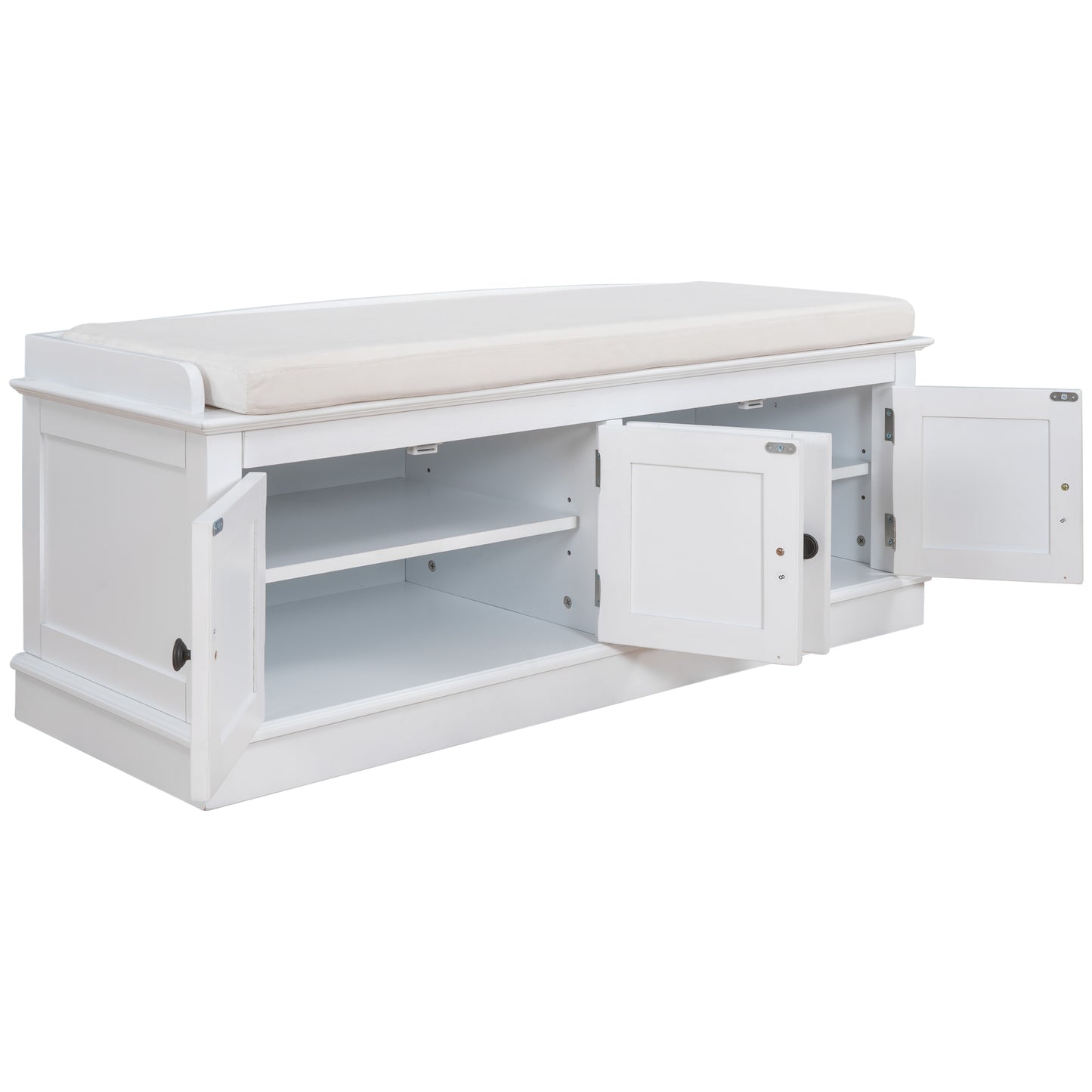 TREXM storage table with 4 adjustable doors and shelves, detachable padded shoe stand (white)