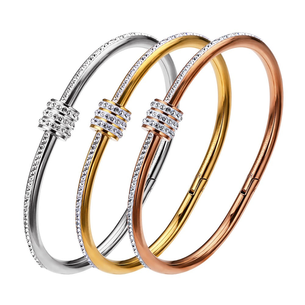 18K Gold-Plated Titanium Steel Bracelet – Full Diamond Design