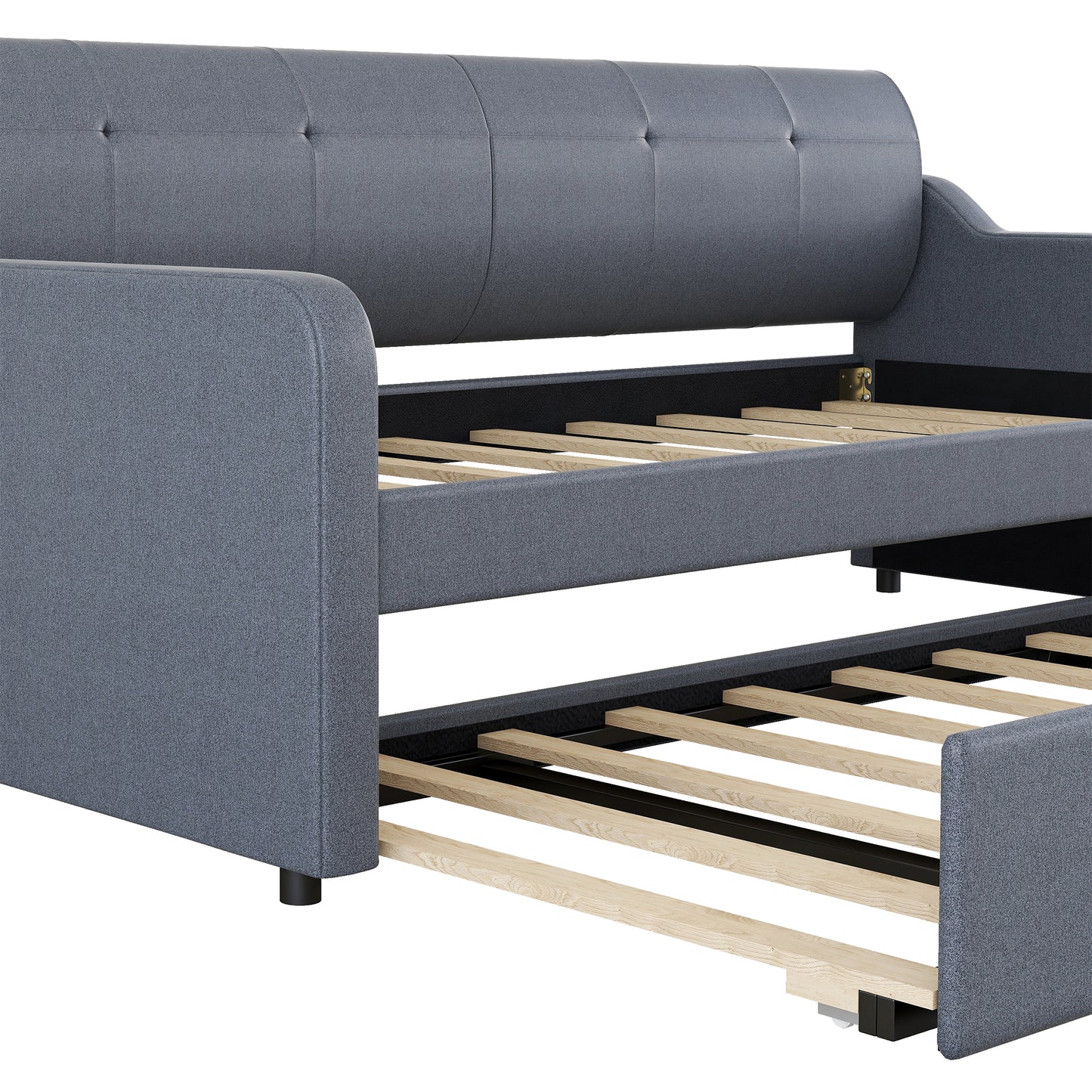 Twin Size Upholstery DayBed with Trundle and USB Charging Design Trundle can be flat or erected Gray