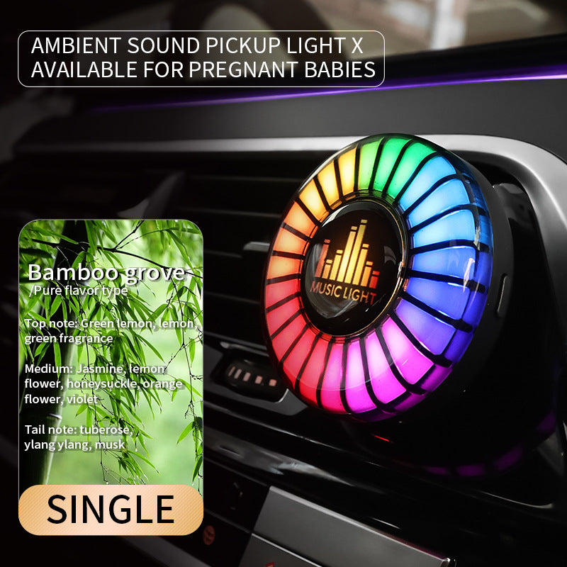 Car Aromatherapy Air Outlet Light – Sound-Activated Rhythm Light & Voice-Controlled Car Perfume Diffuser