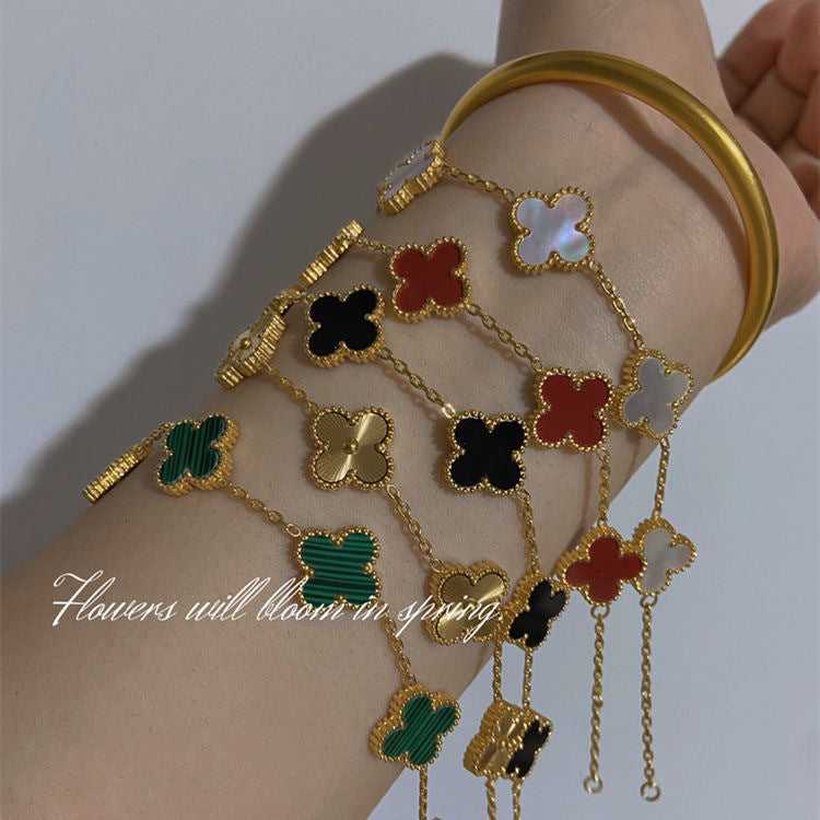 Women's Four-Leaf Clover Bracelet – Titanium Steel, 18K Gold-Plated Light Luxury Design