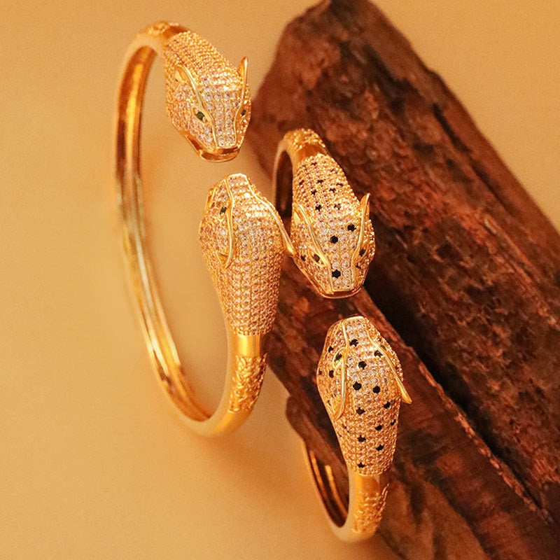 Women's 18K Gold-Plated Leopard Bracelet – Copper Base with Micro-Set Zircon