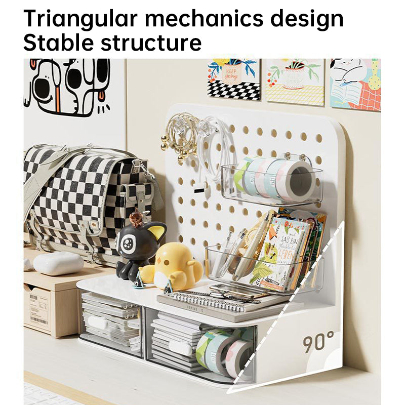 Adorable Desk Organizer – Hook Drawer, Hole Board, Card Display Stand, & Stationery Storage Rack